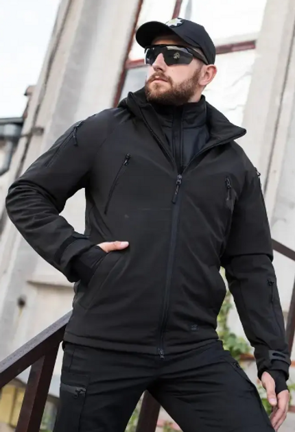 Куртка тактична Хантер Софтшелл чорна на сітці No Brand 48 ( 542_1 ) - изображение 1