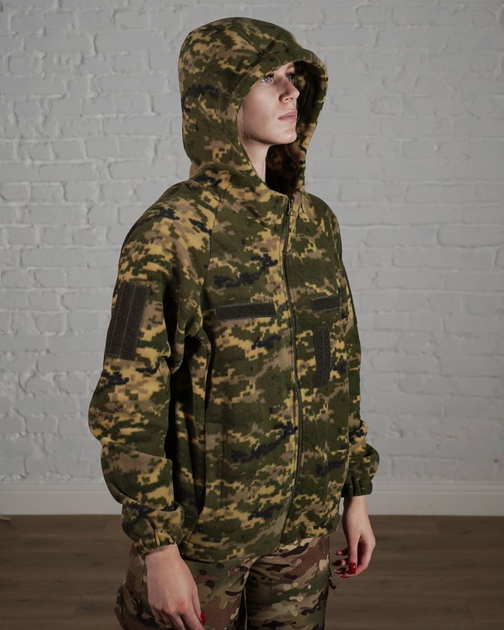 Женская военная тактическая флисовая кофта с капюшоном р. XL Пиксель - изображение 2