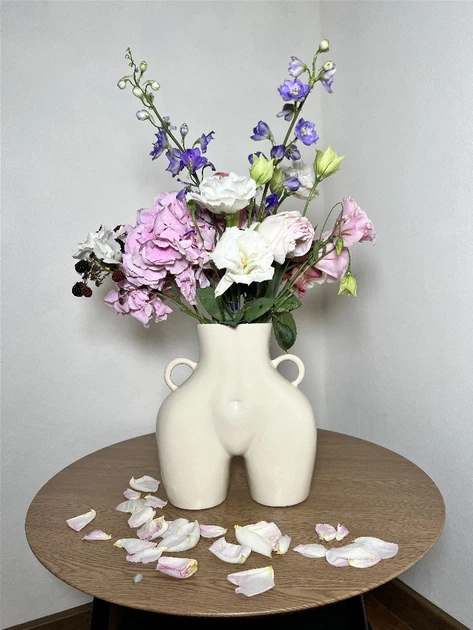 白い花 ニュースキン ベーシックシステム Ваза керамическая Nana Ceramics Ким 25 см глянец бежевый