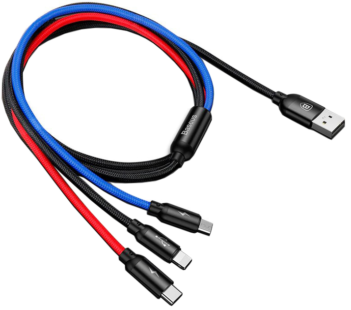 Kabel Baseus Three Primary Colors USB Type-C + Lightning + microUSB - USB 120 cm 3.5 A (CAMLT-BSY01) - obraz 1