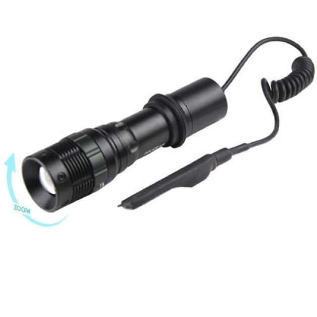 Фонарь Bailong светодиодный аккумуляторный подствольный с зумом для охоты тактический с выносной кнопкой под ружье Чёрный (Q8455) - изображение 2