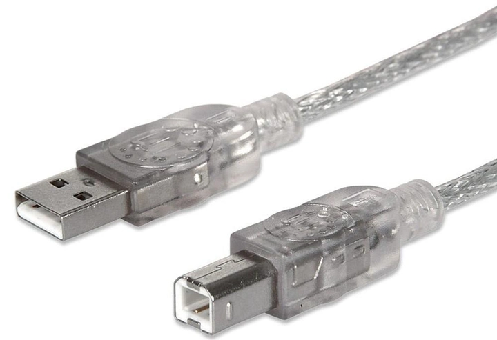 Kabel Manhattan USB 2.0 AM-BM 1.8 m Srebrny (766623333405) - obraz 1