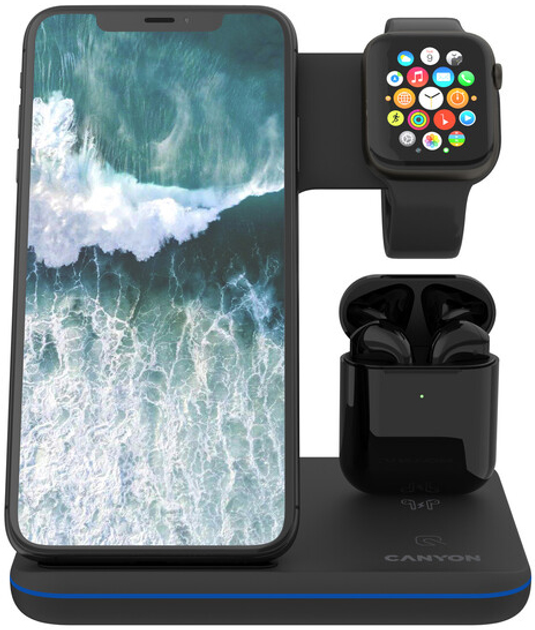 Беспроводное зарядное устройство Canyon WS-302 3 в 1 QI Black (CNS ...