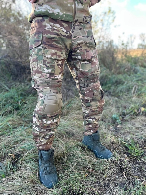 Військові тактичні штани з еластичними вставками штани Ріп-Стоп з знімними захисними наколінниками M(48) Мультикам - зображення 1