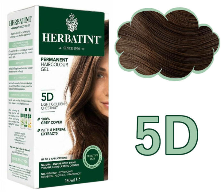 Гель-фарба для волосся з окислювачем Herbatint 5D Bright Golden Chestnut 150 мл (8016744805179) - зображення 1
