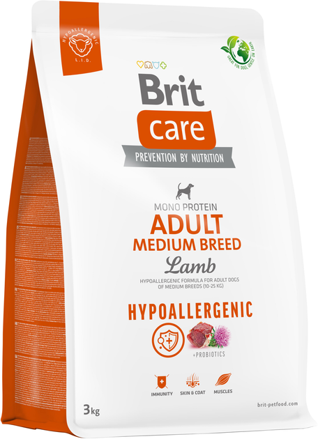 Корм для собак середніх порід Brit Care Dog Hypoallergenic Adult Medium Breed гіпоалергенний з ягням 3 кг (8595602559022) - зображення 1