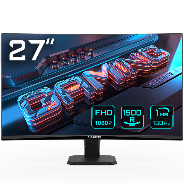 Монітор 27" Gigabyte GS27FC - FHD Super Speed VA / 1500R / 180Hz / 1ms / 8-Bit / sRGB 108% / FreeSync Premium Pro / G-SYNC Compatible / Game Assist / Black eQualizer - зображення 1