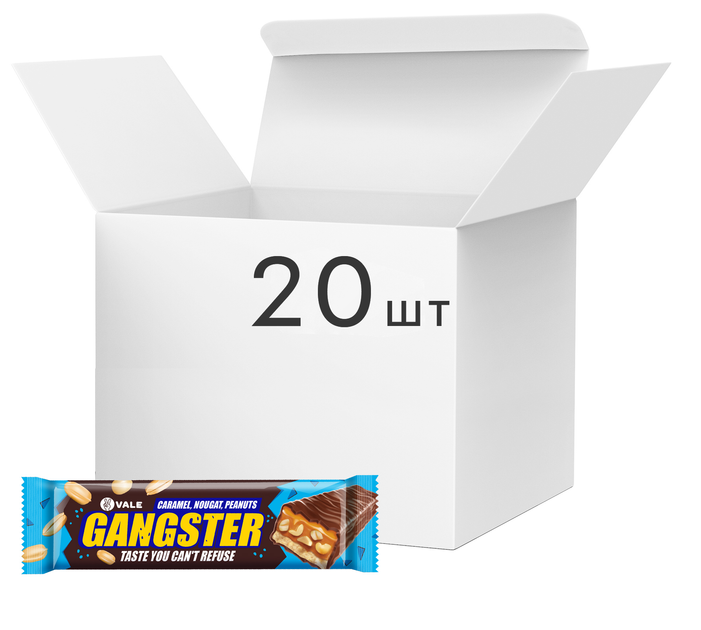 Акція на Упаковка батончиків Vale з арахісовою нугою та карамеллю глазуровані кондитерською глазур’ю Gangster 50 г х 20 шт від Rozetka