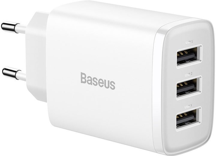 Мережевий зарядний пристрій Baseus Compact Charger 3U 17W EU White (CCXJ020102) - зображення 1