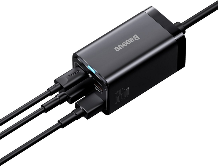 Мережевий зарядний пристрій Baseus GaN3 Pro Desktop Fast Charger + Cable Baseus Type-C to Type-C 65W 20V/5A 1 м Black (CCGP040101) - зображення 3
