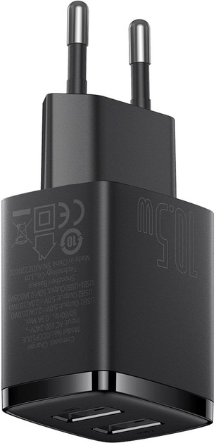 Ładowarka sieciowa Baseus Compact Charger 2USB 10.5W Czarny (CCXJ010201) - obraz 4