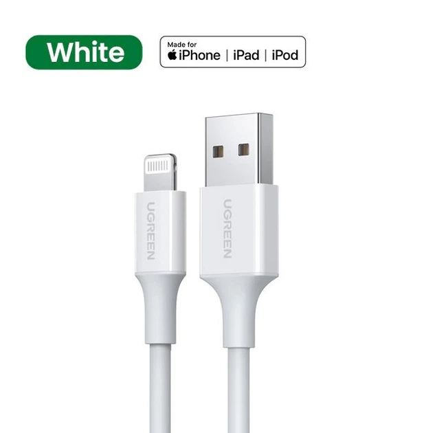 Кабель зарядний Ugreen MFi сертифікований lightning 1М White (US155) - Фото 12 Кабель зарядний Ugreen MFi сертифікований lightning 1М White (US155) - зображення 12