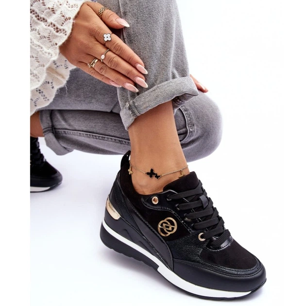 Sneakersy damskie na koturnie Genova 41 Czarne (5905677913804) - obraz 7
