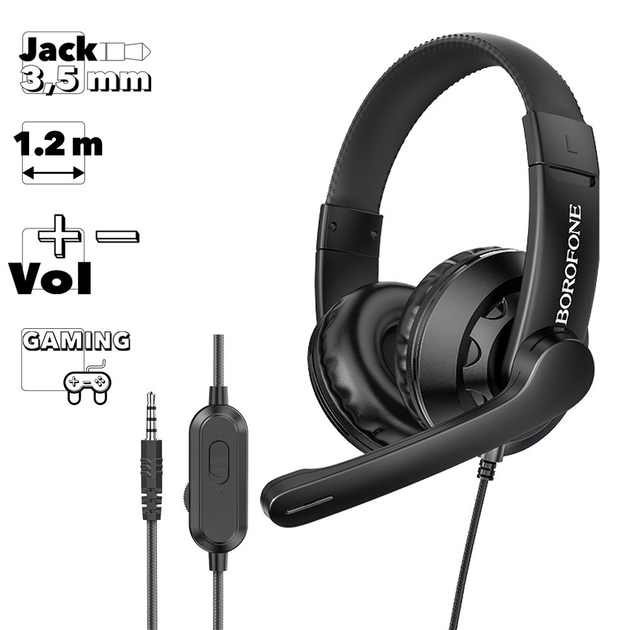 Наушники Borofone Headphones с микрофоном для ПК (black) купить в ...