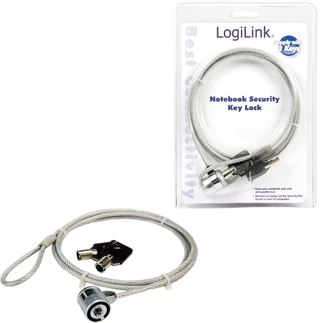 Linka zabezpieczająca do laptopa Logilink Notebook Key Lock 1.5 m Silver (5907418890412) - obraz 1