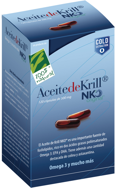 Suplement diety 100% Natural Aceite De Krill Nko 500 mg 120 kapsułek (8437008750439) - obraz 1