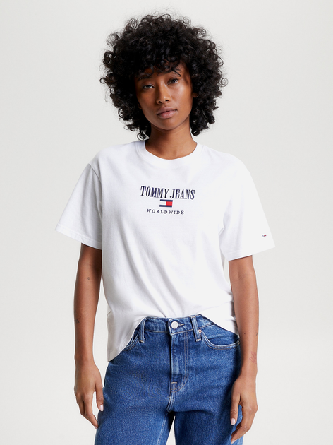 Футболка жіноча Tommy Jeans DW0DW16154-YBR S Біла (8720644471333) - зображення 1