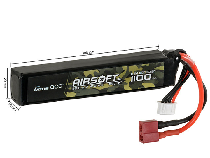 Аккумулятор airsoft 25C 1100mAh 3S1P 11.1V LiPo T-Plug (для страйкбола) - изображение 2