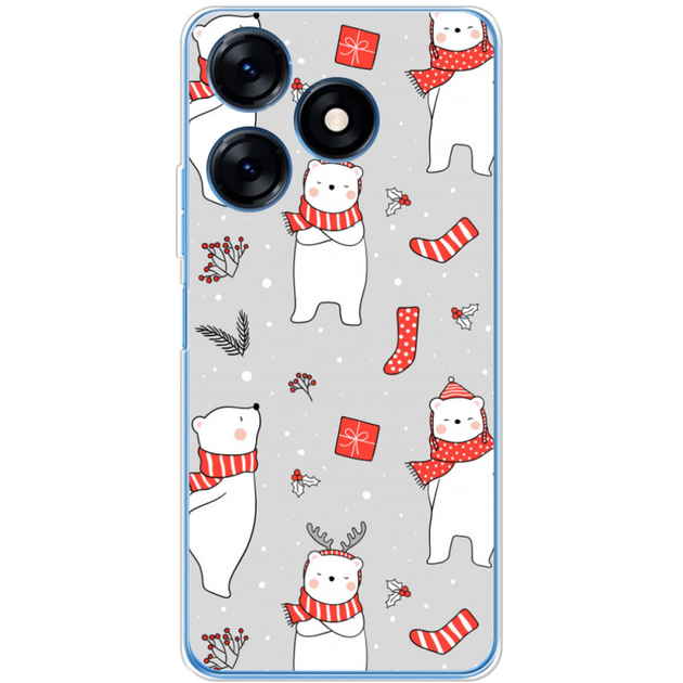 Чехол Силиконовый с Картинкой на Tecno Spark 10c (Новогодний, Мишки ...