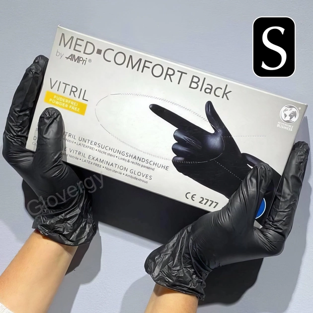 Рукавички вінілові AMPri розмір S чорного кольору 100 шт - зображення 1