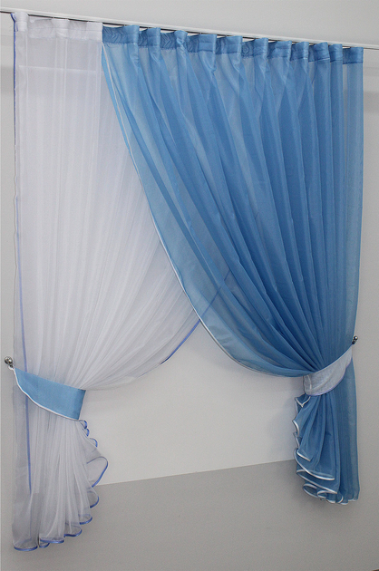Кухонный комплект штор VR-Textil Дуэт № 060к с подвязками 330х170 см Голубой с белым (50-416) - изображение 2