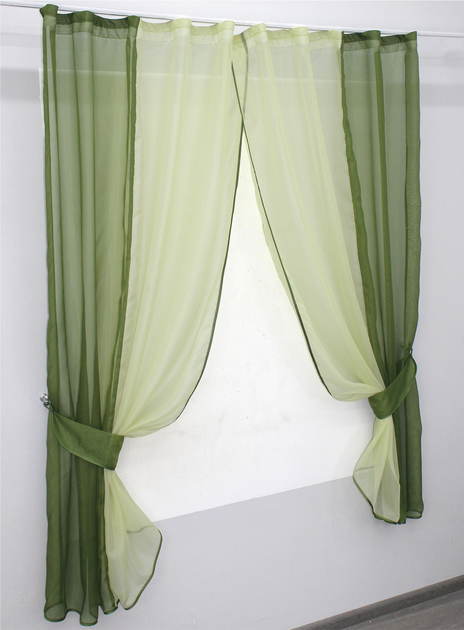 Кухонний комплект штор VR-Textil № 017к з підв'язками на карниз 1-1.5 м 265х170 см Оливковий з лимонним (52-0324) - зображення 2