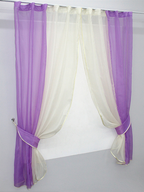 Кухонний комплект штор VR-Textil № 017к з підв'язками на карниз 1-1.5 м 265х170 см Бежево-бузковий (52-0245) - зображення 2