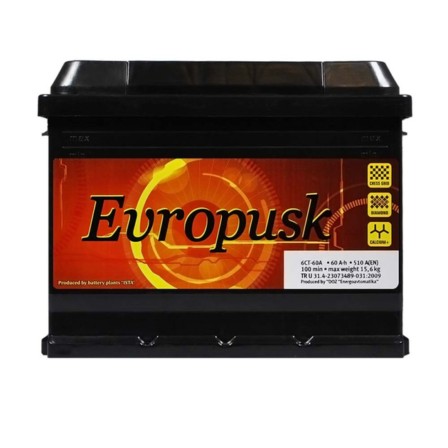 Автомобільний акумулятор Evropusk 60Аh 510A L+ (лівий +) L2 Evropusk - изображение 1
