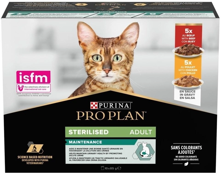 Вологий корм для котів Purina Pro Plan Sterilised Яловичина та курка Мультипак 10 х 85 г (8445290855473) - зображення 1
