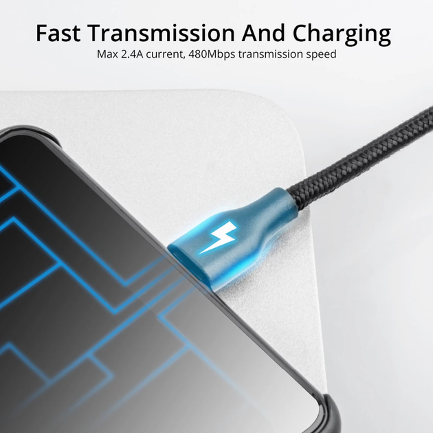 Кабель зарядний Micro USB Fonken кабель в нейлоновій оплітці 1 м Black (YM0434) - зображення 3