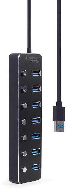 USB Hub Gembird 7 Ports USB 3.0 Black (UHB-U3P7P-01) - obraz 2