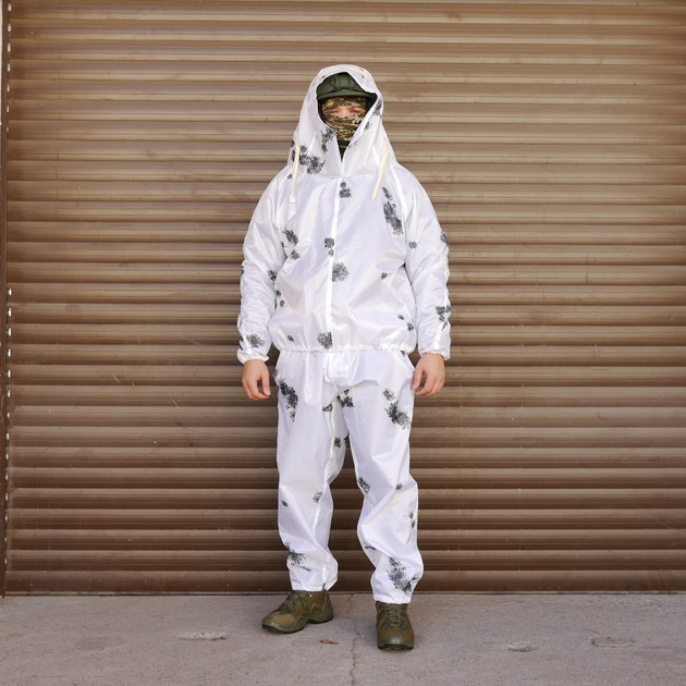 Тактический зимний костюм маскировочный водонепронецаемый, Маскхалат "Клякса" белый камуфляж для ВСУ - изображение 1