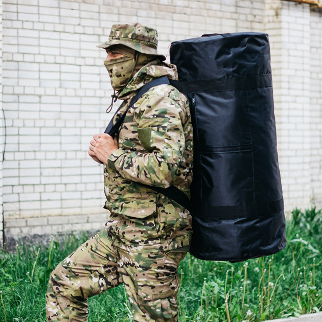 Военная сумка баул, армейский баул Оксфорд черный 120 л тактический баул, тактический баул-рюкзак - изображение 1