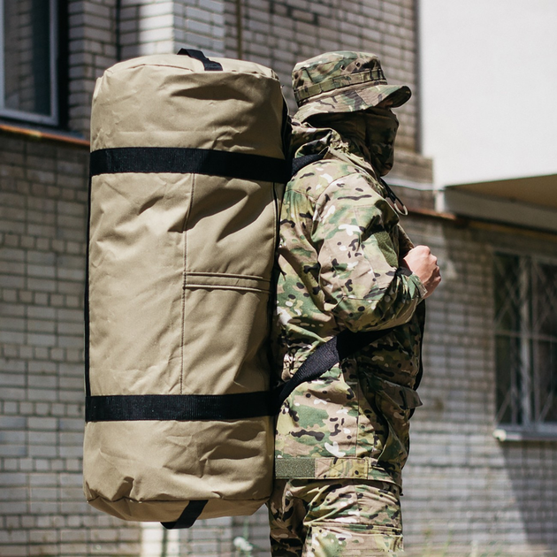 Військова сумка баул, Оксфорд армійський баул койот з клапаном 120 л тактичний баул, тактичний баул-рюкзак - зображення 2