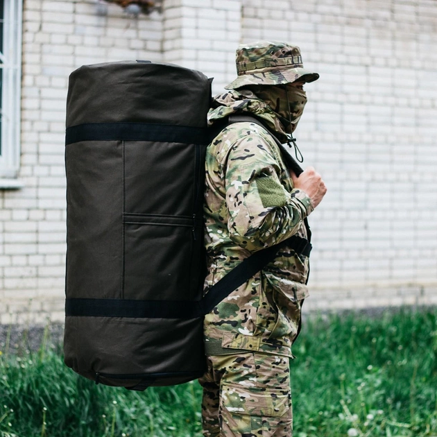 Армейская сумка баул, армейский баул Оксфорд хаки з клапаном, стропа стяжка, 120 л военный баул, тактический - изображение 2