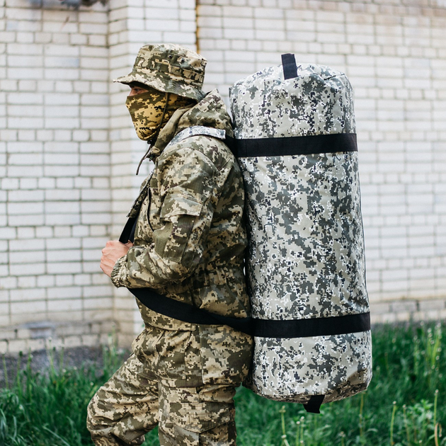 Військова баул сумка, армійський баул Оксфорд піксель з клапаном 100 л тактичний баул, тактичний баул-рюкзак - зображення 1