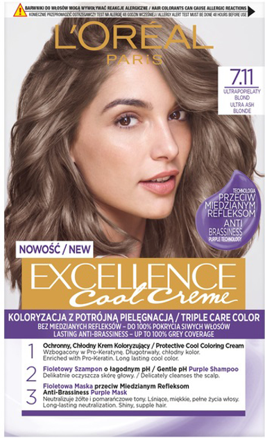 Farba do włosów L'Oreal Paris Excellence Cool Creme 7.11 Ultrapopielaty Blond 260 g (3600523940219) - obraz 1