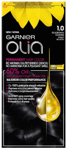 Фарба для волосся Garnier Olia 1.0 Насичений чорний 161 г (3600542243865) - зображення 1