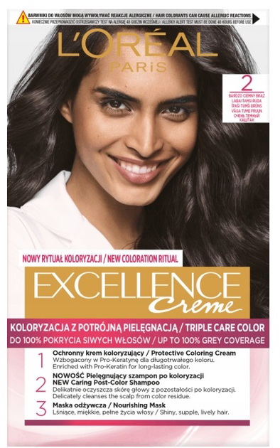 Farba do włosów L'Oreal Paris Excellence Creme 2 Bardzo Ciemny Brąz 268 g (3600523825622) - obraz 1