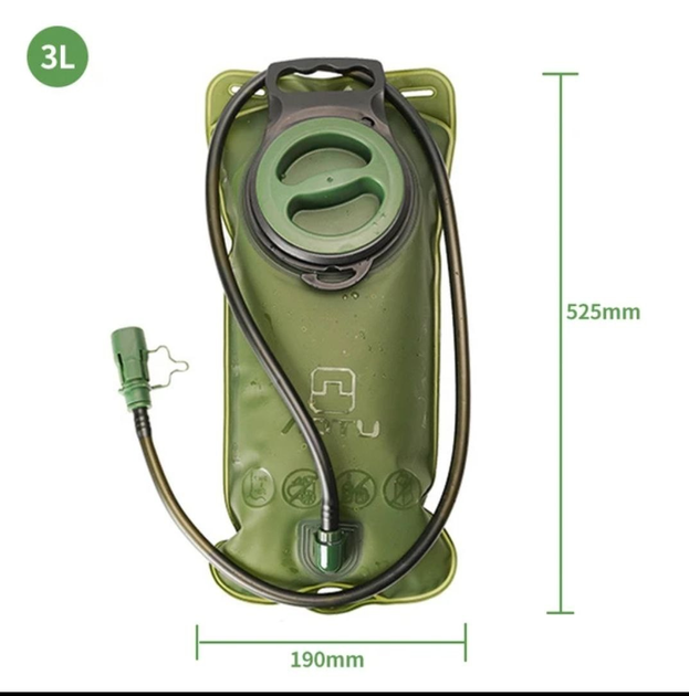 Гідратор для очищення води польовий похідний туристичний для кемпінгу питна система 3 літри рюкзак дволямковий з TPU поліуретану оливковий - зображення 1