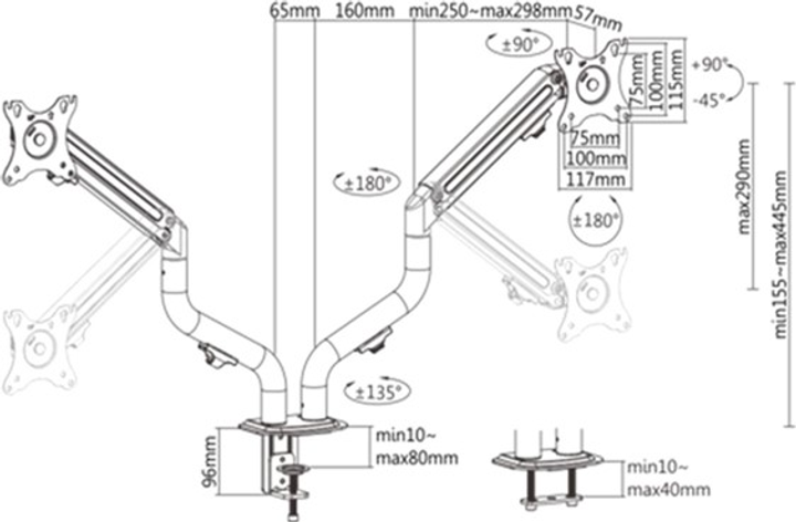 Uchwyt na dwa monitory 17-32" Gembird (MA-DA2-02) - obraz 2