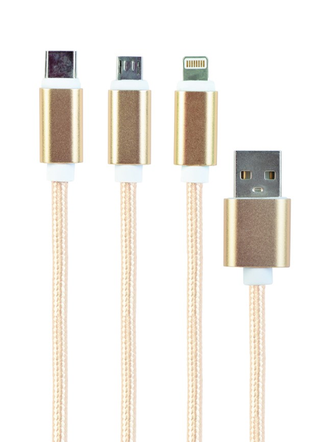 Кабель Cablexpert USB - Apple Lightning/MicroUSB/USB Type-C 1 м Gold (CC-USB2-AM31-1M-G) - зображення 1