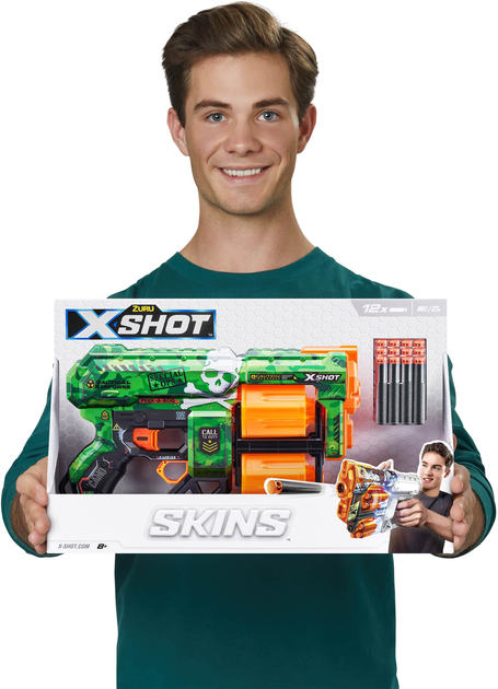 Szybkostrzelny miotacz Zuru X-SHOT Skórki Dread Camo 12 naboi (193052039255) - obraz 6