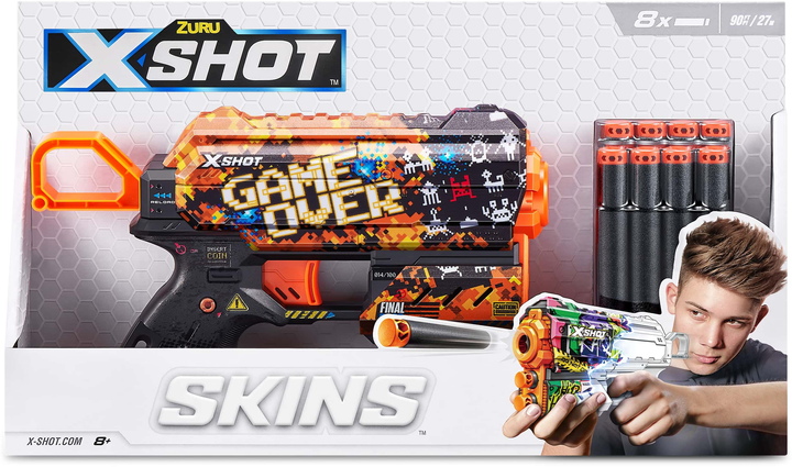Szybkostrzelny blaster Zuru X-SHOT Skins Flux Game Over 8 naboi (193052043597) - obraz 4