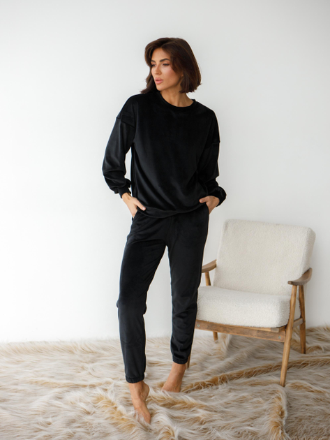 Акція на Піжама (світшот + штани) жіноча тепла велюрова BARWA garments 0332/333 S Чорна від Rozetka