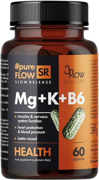Комплекс вітамінів та мінералів 3Flow Solution Pureflow SR Mg+K+B6 60 капсул (5903981611065) - зображення 1