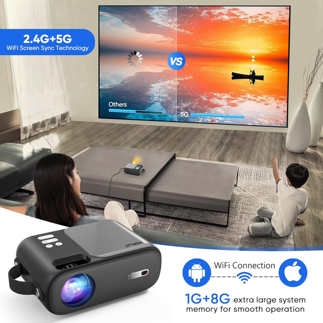 Мультимедийный домашний проектор HORLAT Mini Projector Full HD LED 9000 ...