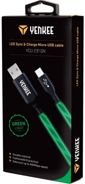Kabel Yenkee YCU USB – micro-USB 2.0 LED 1 m Green (8590669273539) - obraz 2
