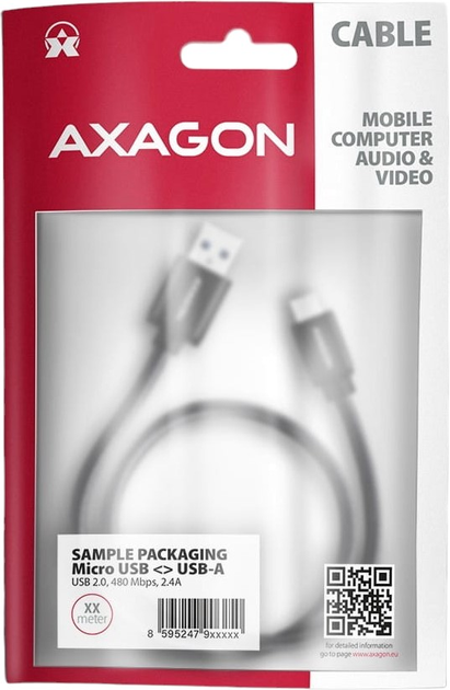 Kabel Axagon micro-USB – USB Type-A 2.0 1 m Black (8595247905864) - obraz 1