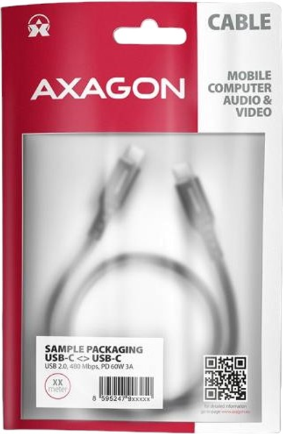 Kabel Axagon USB Type-C – USB Type-C 2.0 PD 60W 1 m Black (8595247906878) - obraz 2
